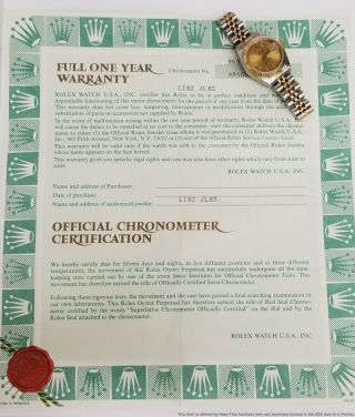 Rolex 69173 Ladies Datejust 18k Gold SS Watch Quickset w Box Papers Tags 6