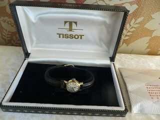 Antique /vintage Tissot Gold Metal Watch Brown Leather Strap Boxed 1967