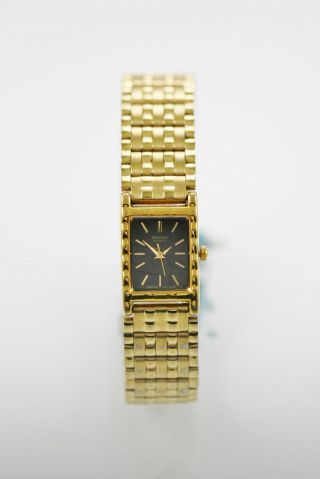 Seiko Watch Womens Gold Stainless Steel Water Resistant Battery Black Quartz