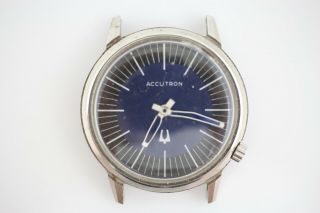Vintage Bulova Accutron N1 Mens Watch Stainless Steel Blue Black Dial