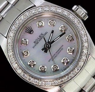 Rolex Ladies Oyster Perpetual Stainless Steel Diamond Bezel Dial Watch