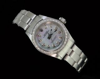 Rolex Ladies Oyster Perpetual Stainless Steel Diamond Bezel Dial Watch 2