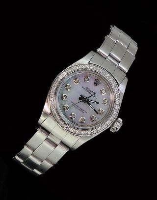 Rolex Ladies Oyster Perpetual Stainless Steel Diamond Bezel Dial Watch 4