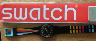 Swatch Watch - Sw1130 With Multi Coloured Strap.