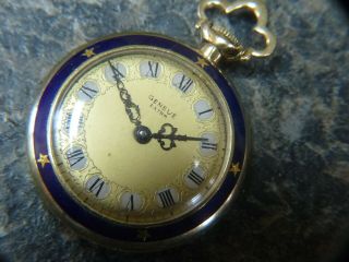 Antique Rare Geneve Extra Blue Enamel,  18k Yellow Gold Pendant Watch