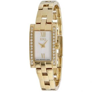 Esq By Movado 07101374 Womens Flair Crystal Bezel Mop Dial Gold Tone Watch