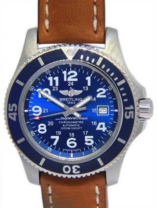 Breitling Superocean Ii 44 Steel Blue Dial/bezel Mens Watch Box/papers A17392
