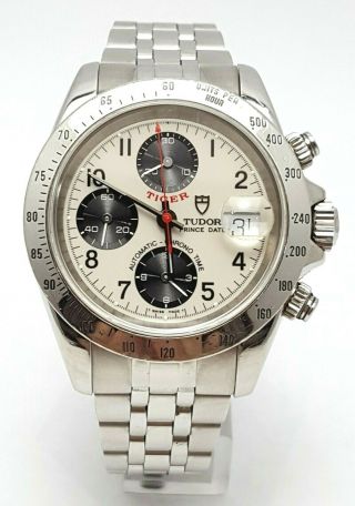 Tudor Prince Date 79280 Tiger Silver Panda Chronograph Stainless Mens Watch