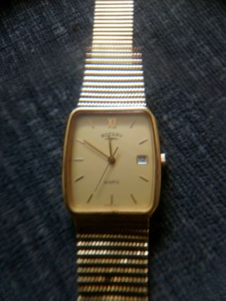 Vintage Rotary Gold Tone/plated Mans Quartz Watch And Strap 3602
