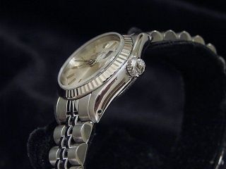 Rolex Date Lady Stainless Steel Watch 18K White Gold Bezel Jubilee Silver 69174 2