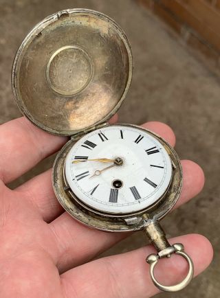 A Gents Large Early Antique Solid Silver Full Hunter Verge Pocket Watch 1802.