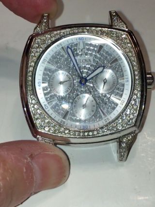 Bulova Day - Date 96c002 Mens Watch Face Only Swarovski Crystals No Band Running