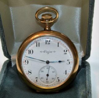 Ant 1904 Elgin Open Face 12s Grade 234 Gold Plated 7j Pocket Watch Runs Serviced