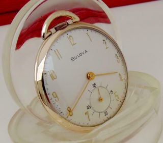 1961 Bulova 17 Jewels Pocket Watch In 14 K Gold Filled Case 10s - Runs
