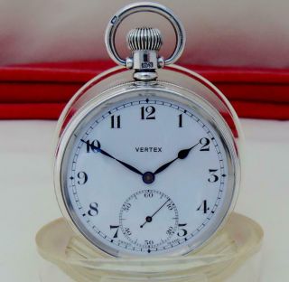 Rare 1920 Vertex 15 Jewels Pocket Watch In 0,  800 Fine Silver Case Runs
