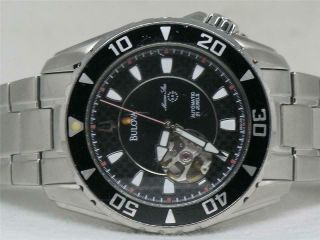 Bulova Marine Star 98a105 Automatic 21 Jewel Stainless Steel Black Dial Watch