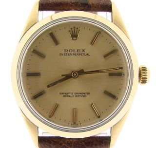 Mens Rolex 14k Gold Shell Oyster Perpetual No - Date Watch Champagne Brown 1024