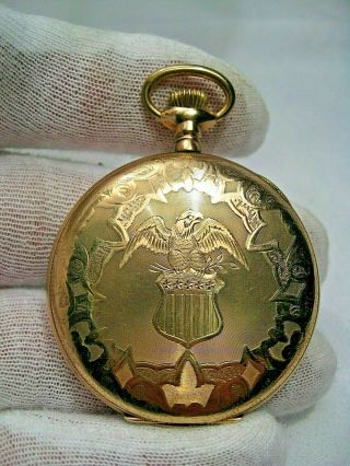 Antique 1917 Waltham 15j,  14s Pocket Watch.  Gf Patriotic Eagle Case.  21074159