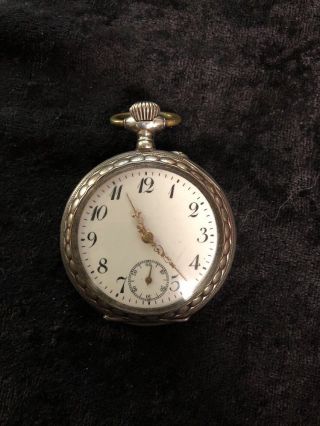 Galonne Swiss Antique 800 Silver Pocket Watch Runs,  Winds,  Keeps Time