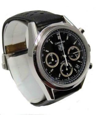 MENS STAINLESS STEEL TAG HEUER CARRERA CHRONOGRAPH BLACK DIAL WATCH CV2113 38MM 11