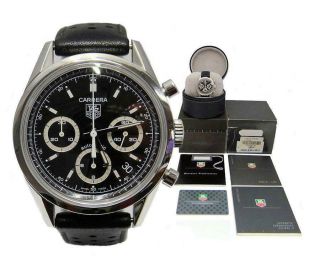 MENS STAINLESS STEEL TAG HEUER CARRERA CHRONOGRAPH BLACK DIAL WATCH CV2113 38MM 12