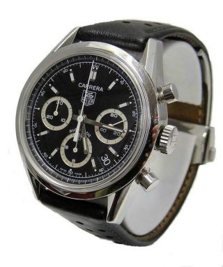 MENS STAINLESS STEEL TAG HEUER CARRERA CHRONOGRAPH BLACK DIAL WATCH CV2113 38MM 3