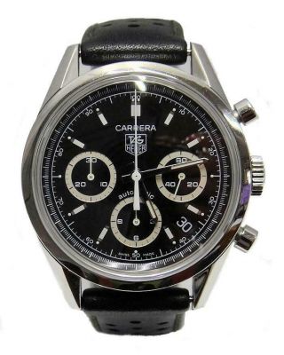 MENS STAINLESS STEEL TAG HEUER CARRERA CHRONOGRAPH BLACK DIAL WATCH CV2113 38MM 4