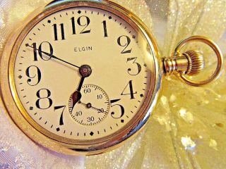 1896.  Elgin Pocket Watch 16s 15 Jewels Gold Filled,  Open Face,  Sku M 425 - 3