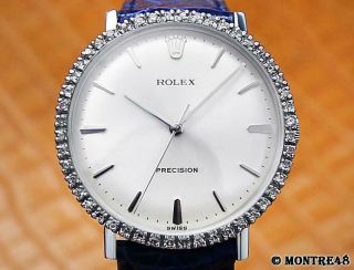 Rolex 3411 Precision Mens 37mm Swiss 1974 Diamond Stainless St Dress Watch O58
