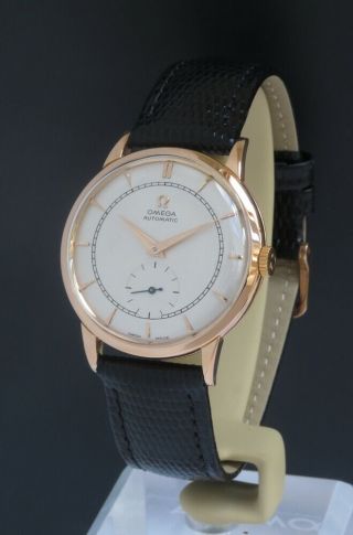 Stunning Solid 18ct 18k Rose Gold Omega Automatic Bumper Mens Watch C1949