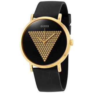Guess Imprint Black And Gold Dial Black Silicone Men 