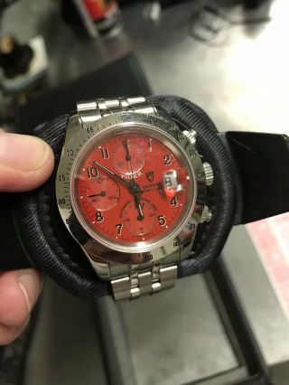 Rolex/tudor Tiger Chronograph W/ Rare Red Face With Box And Papers