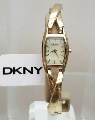 Dkny Ladies Designer Watch Gold Tone Mother Of Pearl Dial Rrp £169 (546)