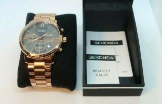 Sekonda Mens Rose Gold Grey Face Chronograph Watch 1210 & Boxed RRP £89.  99 6