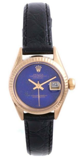 Rolex Ladies 18k Yellow Gold President - Factory Blue Lapis Dial - Leather Strap