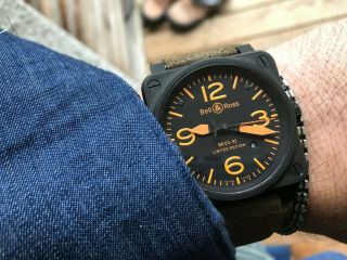 Bell & Ross BR03 - 92 42mm PVD/DLC Orange Dial SPECIAL LIMITED EDITION,  3 straps 3