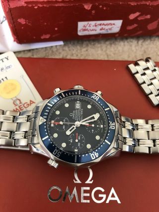 Omega Seamaster Professional Chronograph Blue Wave Dial Box Papers Pre Co - Axial
