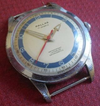 Vintage 1950s Oversized Pallas 17 Jewels Swiss Watch Running Wristwatch