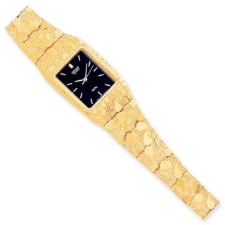 10k Yellow Gold Black 27x47mm Dial Square Face Nugget Watch 10n262b - 8