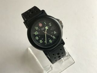 Vintage Swiss Army Quartz Black Pvd Mens Watch On Synthetic Strap.