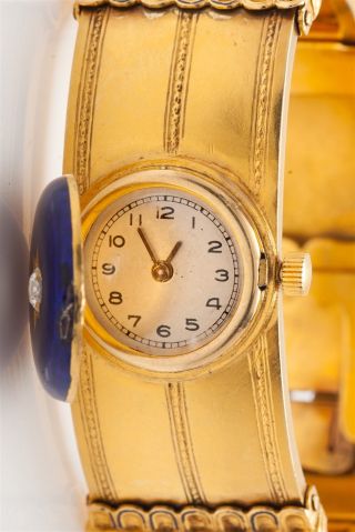 Antique Victorian Russia Blue Enamel Diamond 18k Gold Watch Bracelet Bangle