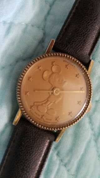 Bradley Vintage Mickey Mouse Watch Extremely Rare Gold Face Swiss Made Wind Up