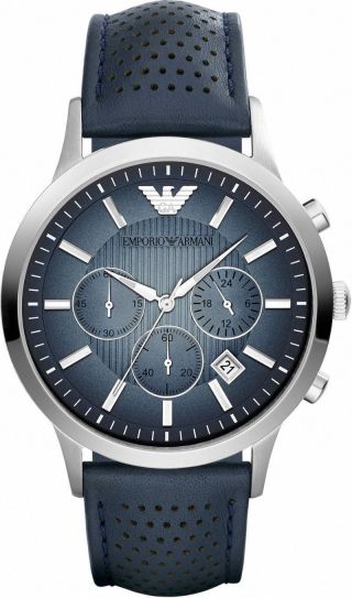 Emporio Armani Ar2473 Chronograph Renato Navy Blue Breathable Leather Watch