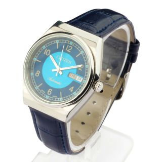 Vintage Citizen Automatic Analog Wrist Watch Leather Strap Blue Dial 4 - 286758