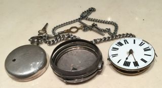 Silver Cased Verge Fusee Pocket Watch Early Bridlington With Silver Albert Chain