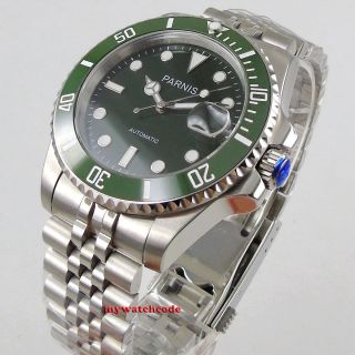 40mm Parnis Green Dial Sapphire Glass Miyota Movement Automatic Mens Watch P1057