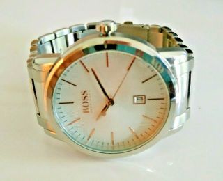 Hugo Boss Stainless Steel & Rose Gold Face Date Watch