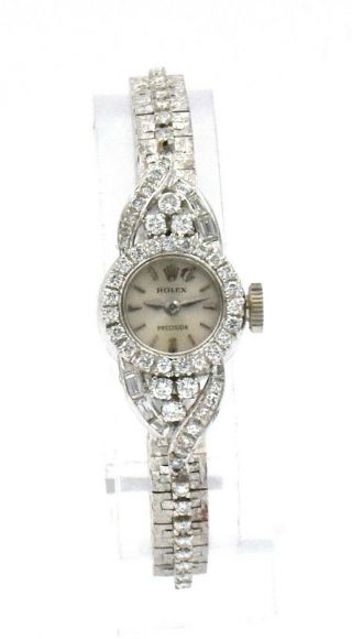 Retro Modern Ladies Diamond Rolex Precision 2166 Wristwatch 18k White Gold