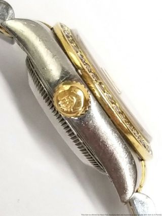 Ladies Rolex Datejust 69173 18k Gold SS Diamond Bezel Watch Box Paper Booklets 6