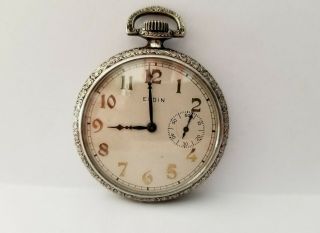 Art Deco Elgin Size 12s Pocket Watch 15 Jewels W/ Rare Seconds Dial @ 3:00 Runs